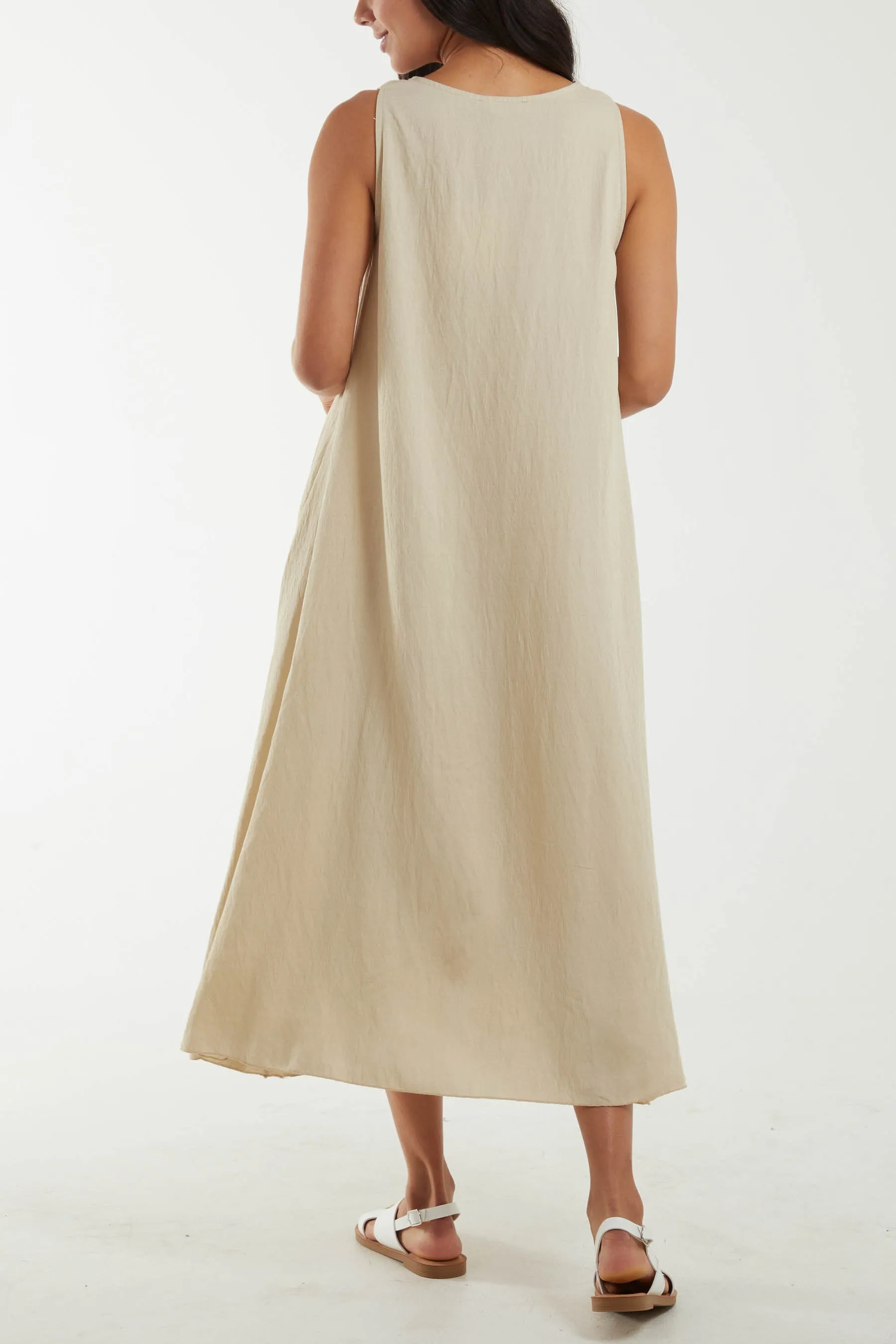 A Line Sleeveless Midi Dress