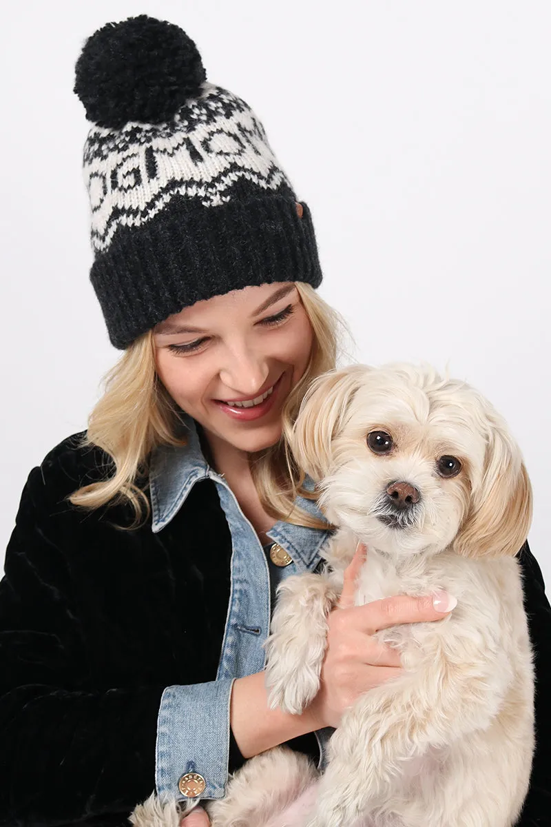 ABB1824 - Dog mom jacquard knit beanie with self pom