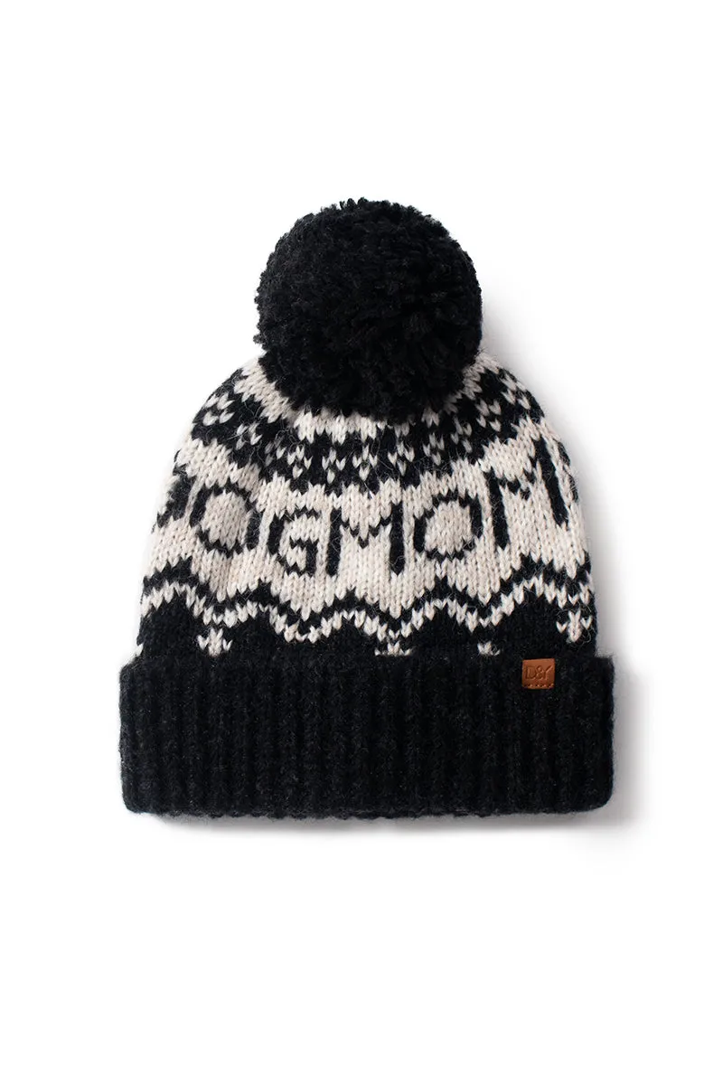 ABB1824 - Dog mom jacquard knit beanie with self pom