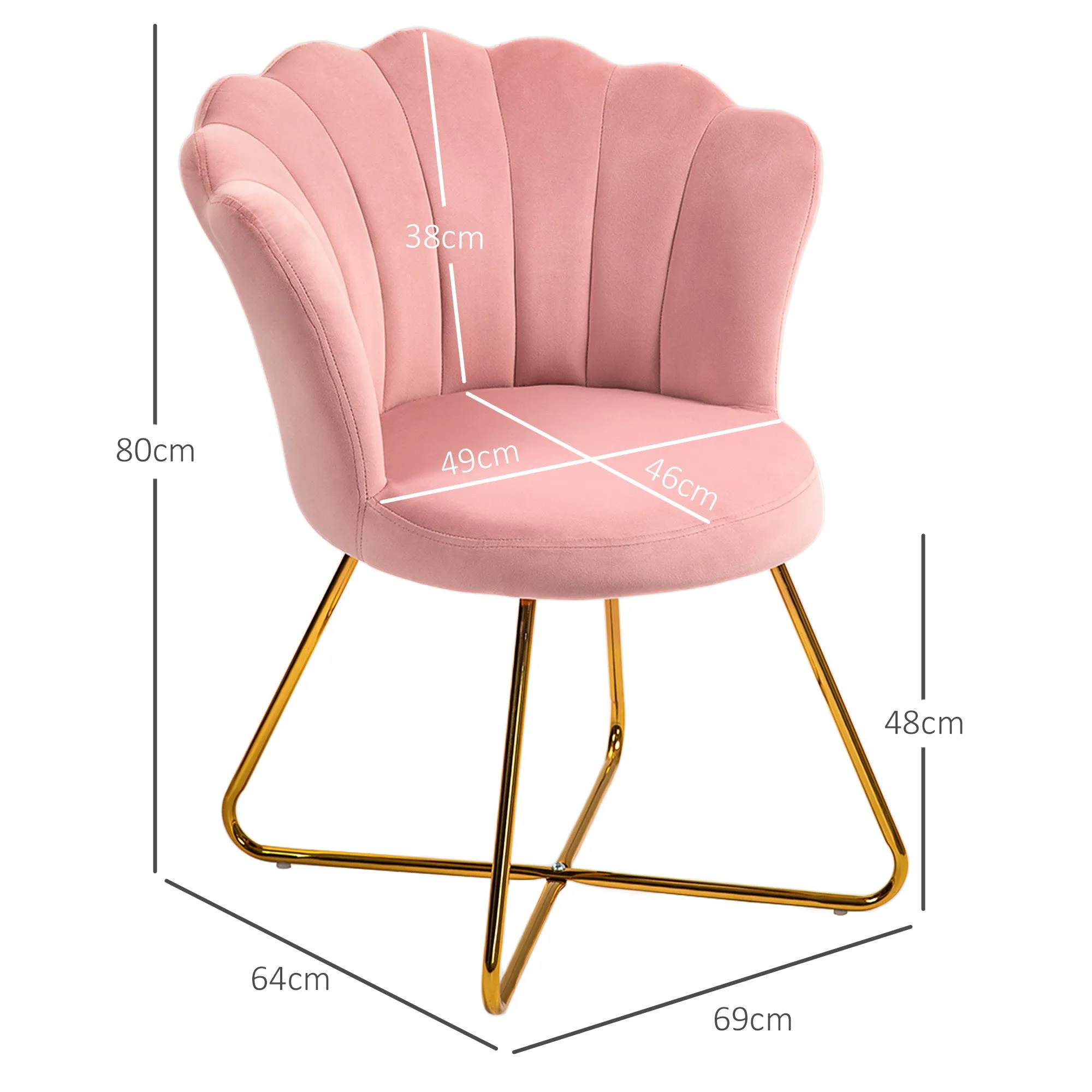 Accent Chair, Velvet Armchair with Lotus Backrest, Steel Legs, Pink