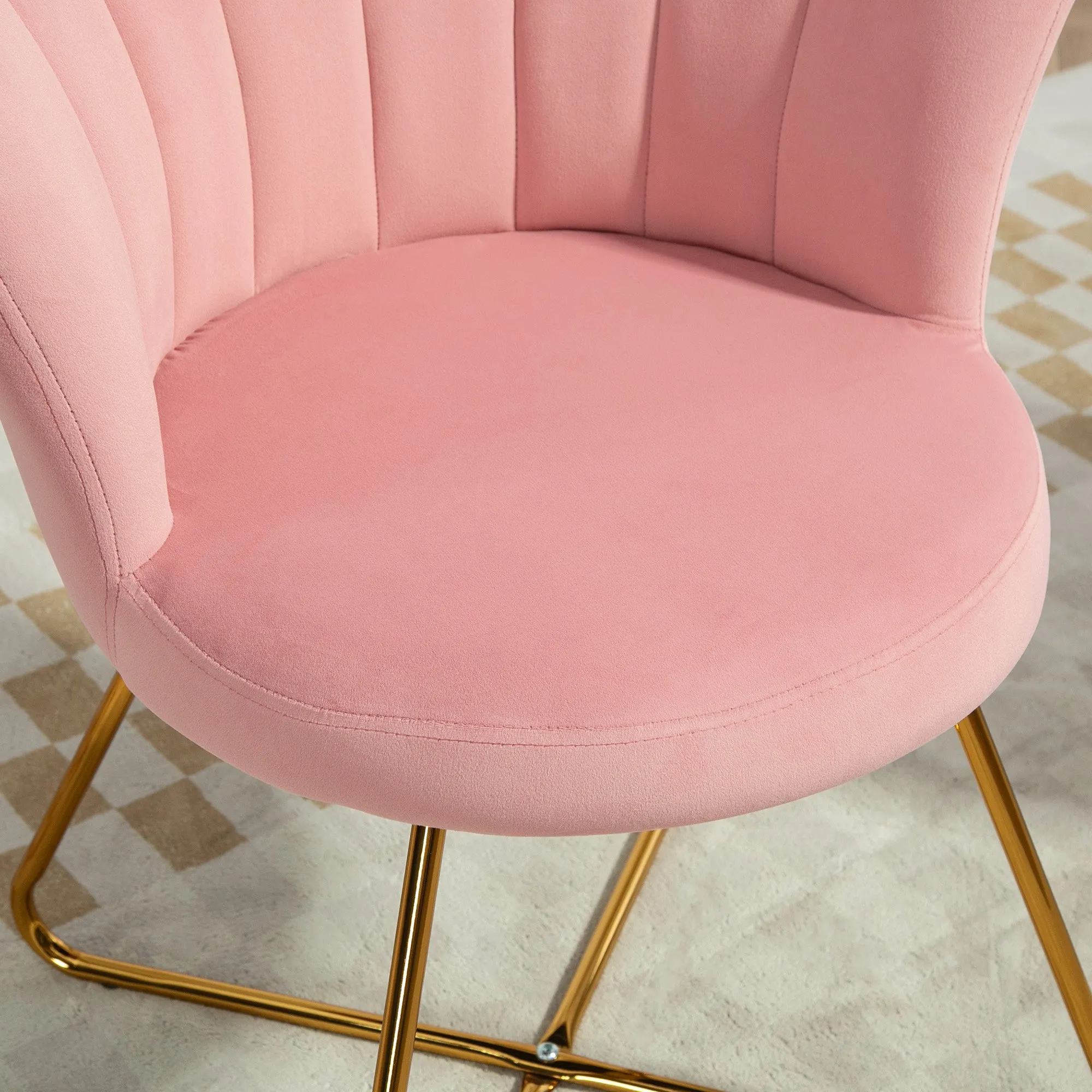 Accent Chair, Velvet Armchair with Lotus Backrest, Steel Legs, Pink