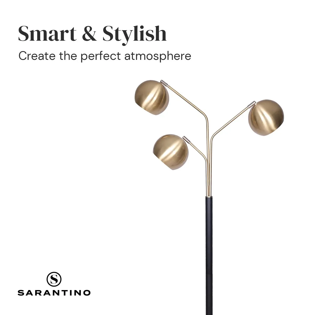 Adjustable 3-Arm Arc Lamp with Gold Finish & Black Base