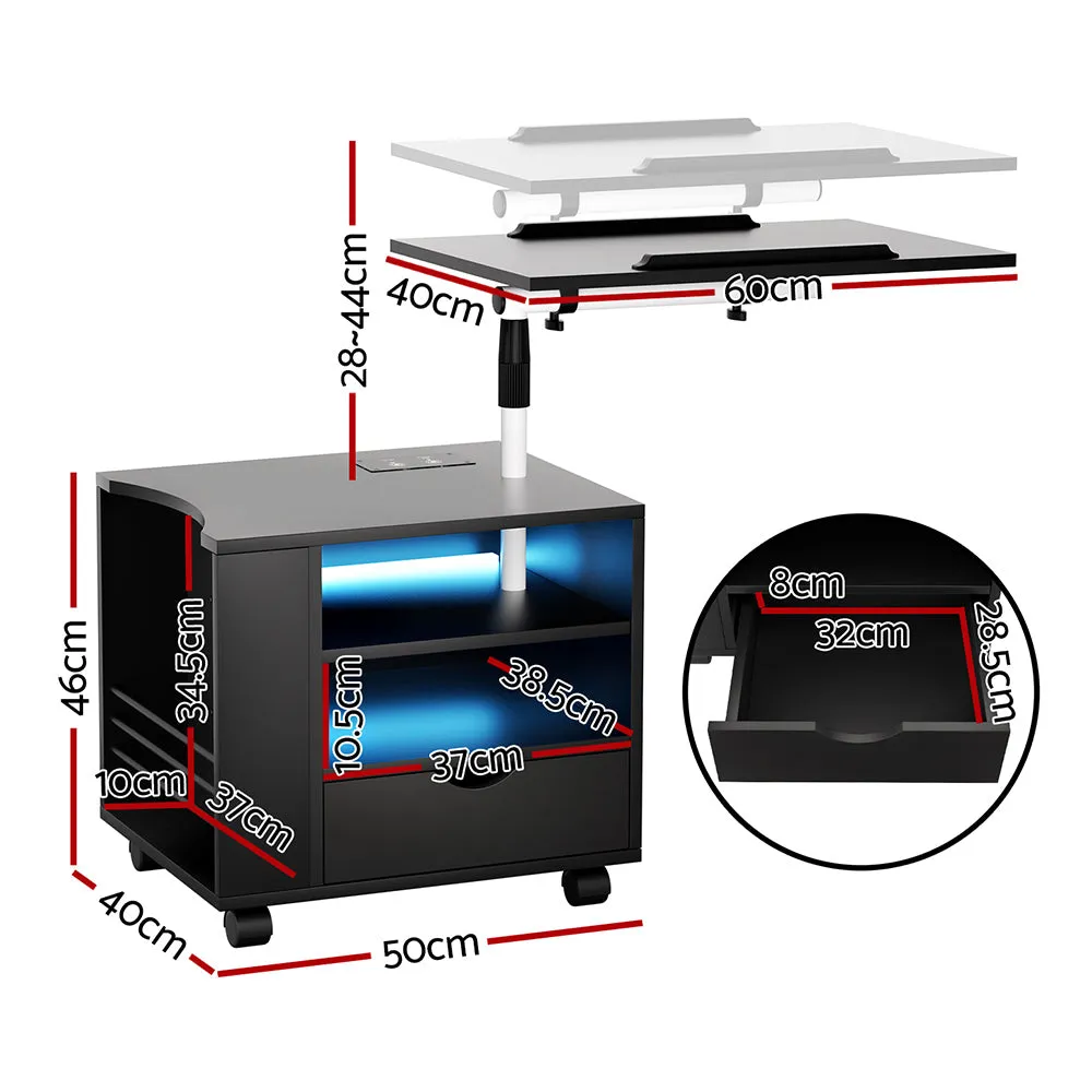 Adjustable LED Bedside Table with USB Charging, Laptop Tray - Artiss