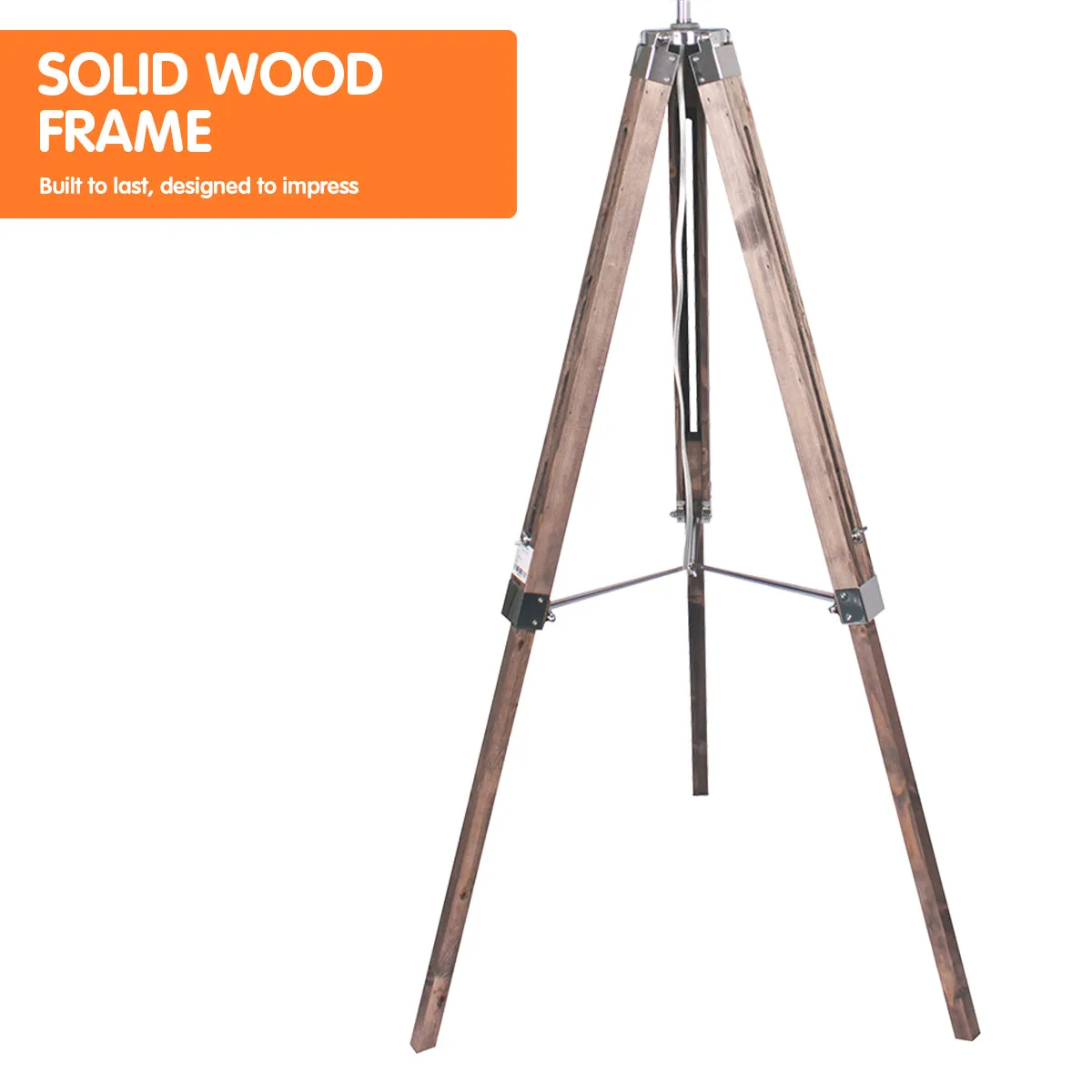 Adjustable Timber Tripod Floor Lamp, Black Shade, Sarantino