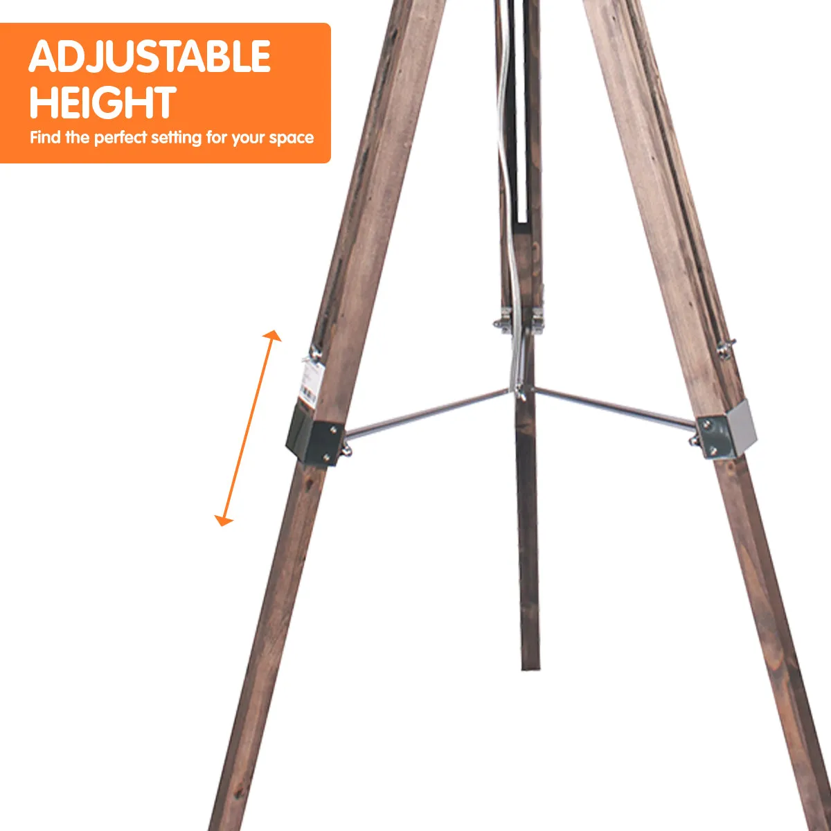 Adjustable Timber Tripod Floor Lamp, Black Shade, Sarantino