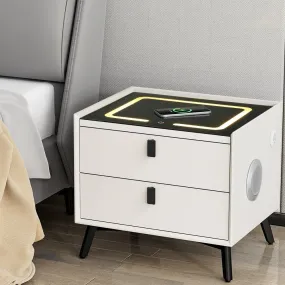 Aika Smart Bedside Table with Wireless Charging, LED Lights & Bluetooth Speaker - White