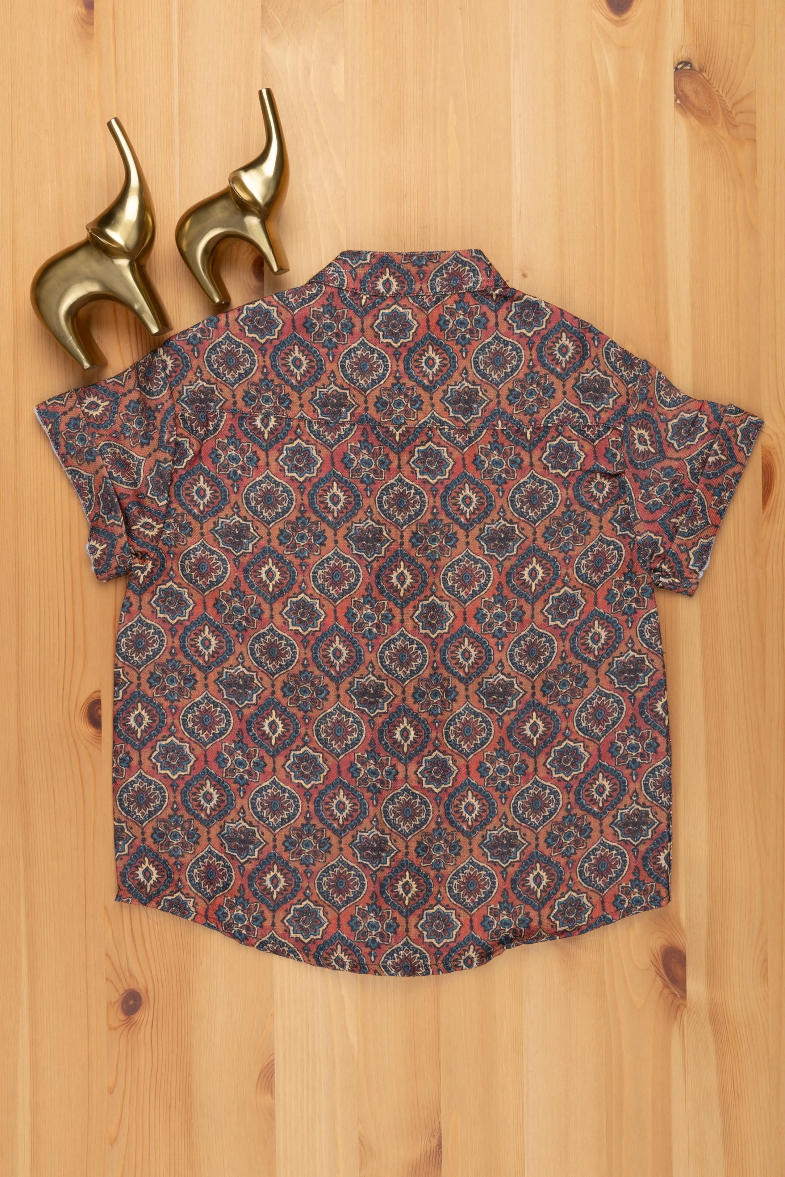 AJM. Rustic Appeal: Ajrakh Hand Block Print Boys' Shirt for a Vintage-Inspired Look