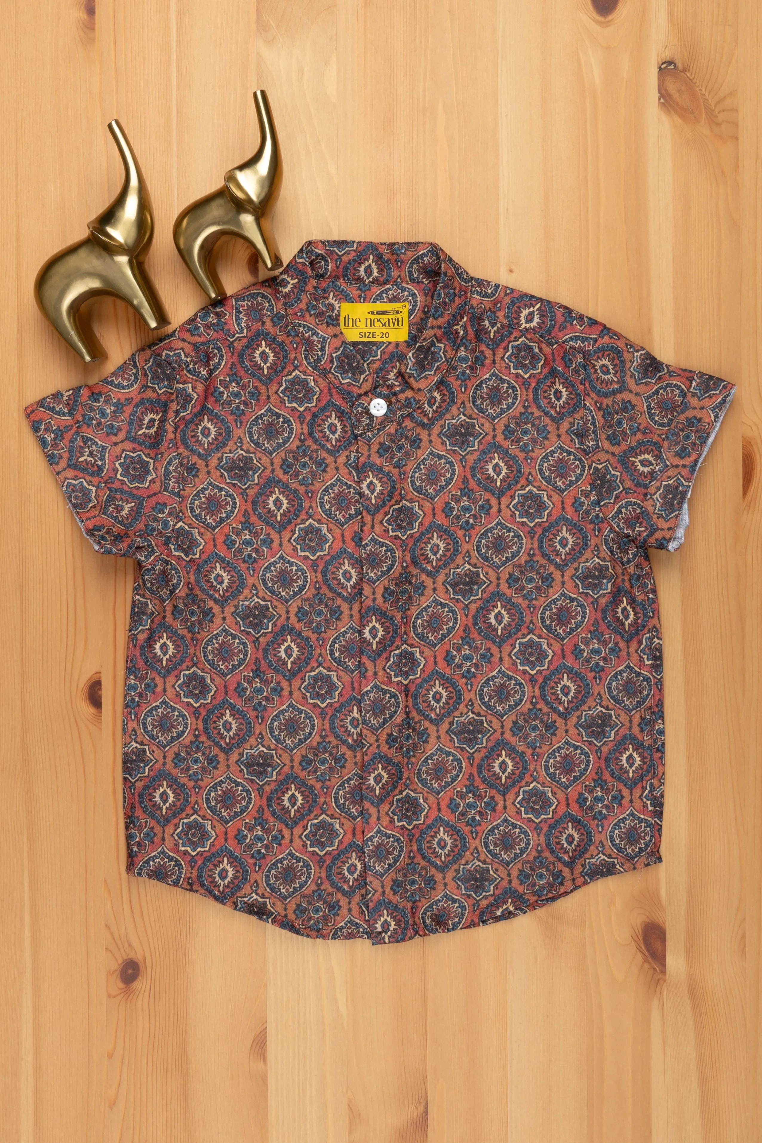 AJM. Rustic Appeal: Ajrakh Hand Block Print Boys' Shirt for a Vintage-Inspired Look