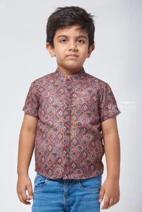 AJM. Rustic Appeal: Ajrakh Hand Block Print Boys' Shirt for a Vintage-Inspired Look