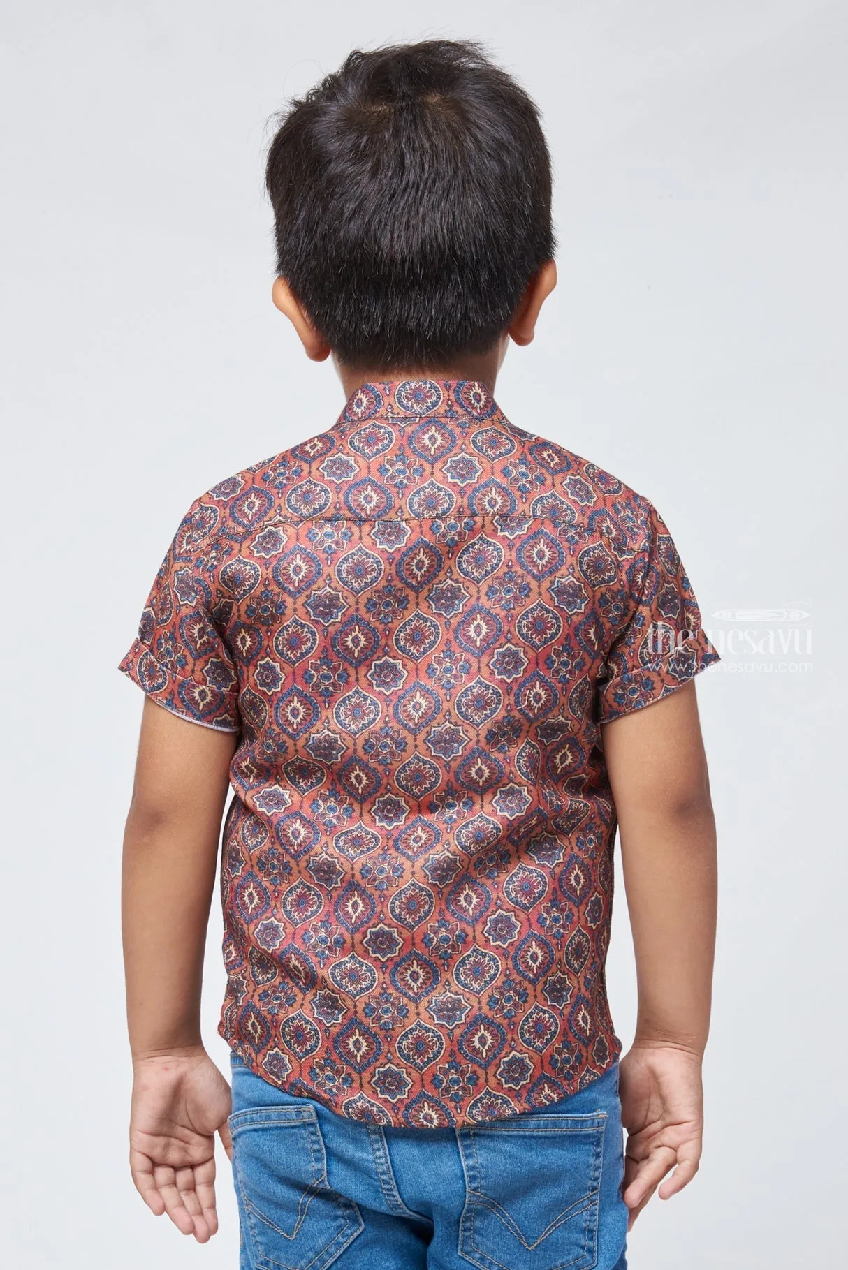 AJM. Rustic Appeal: Ajrakh Hand Block Print Boys' Shirt for a Vintage-Inspired Look