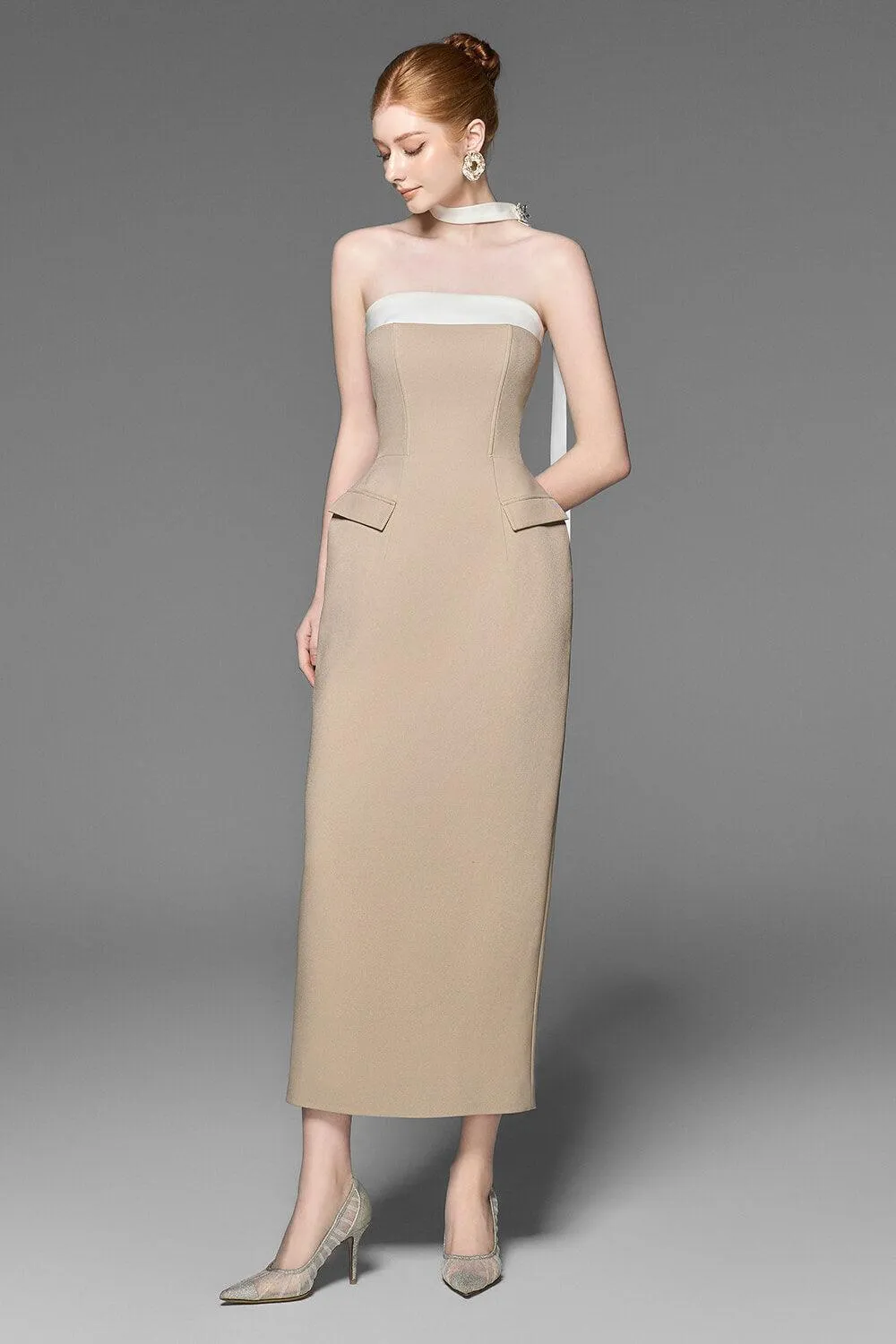 Alula Strapless Straight Across Neck Polycotton Midi Dress