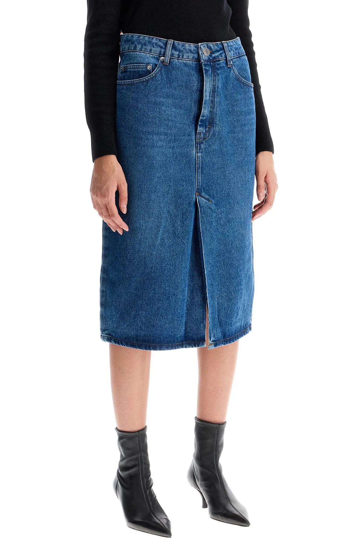 Ami Alexandre Matiussi Denim Midi Skirt In Seven