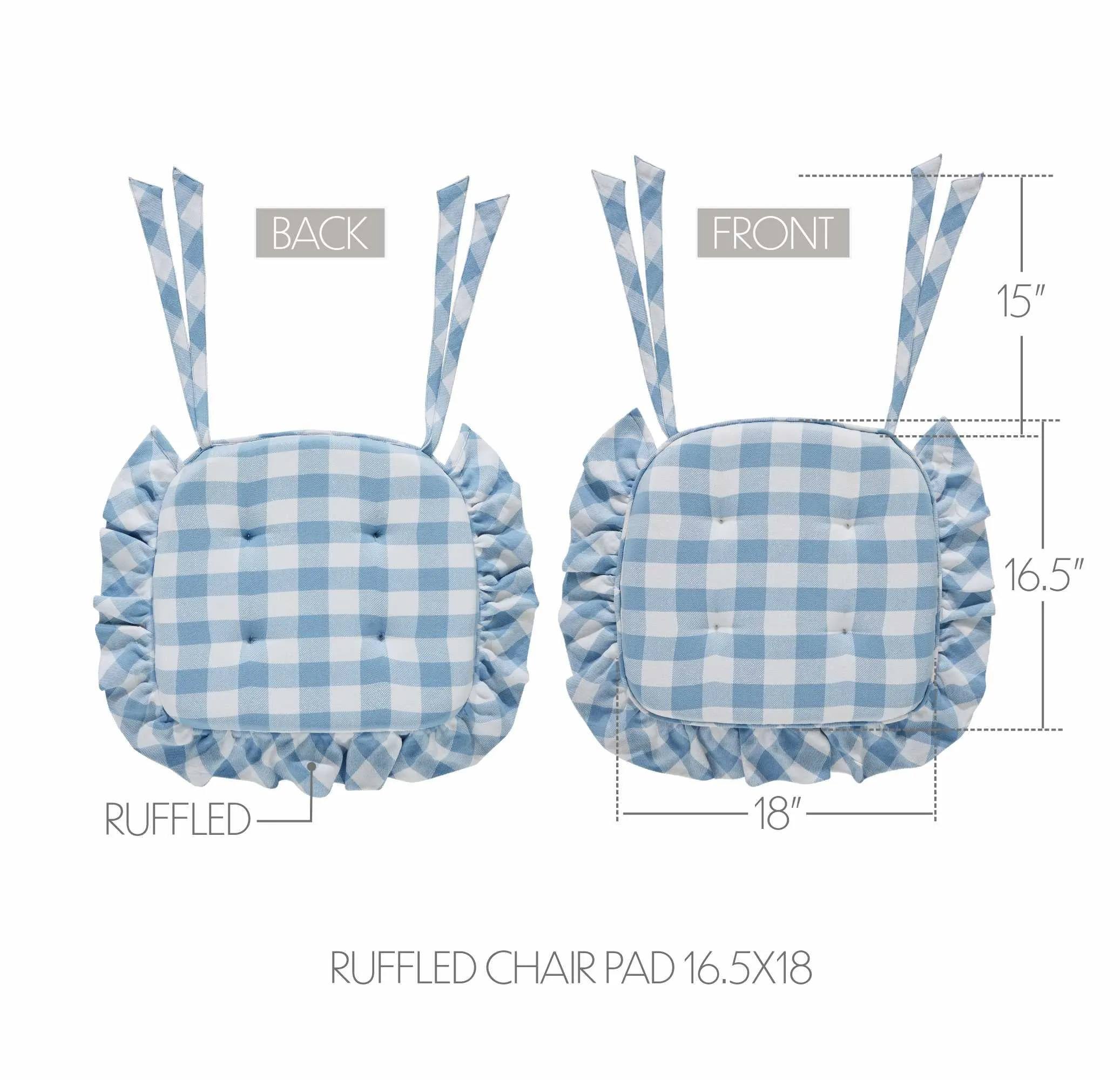 Annie Buffalo Check Blue Ruffled Chair Pad 16.5x18