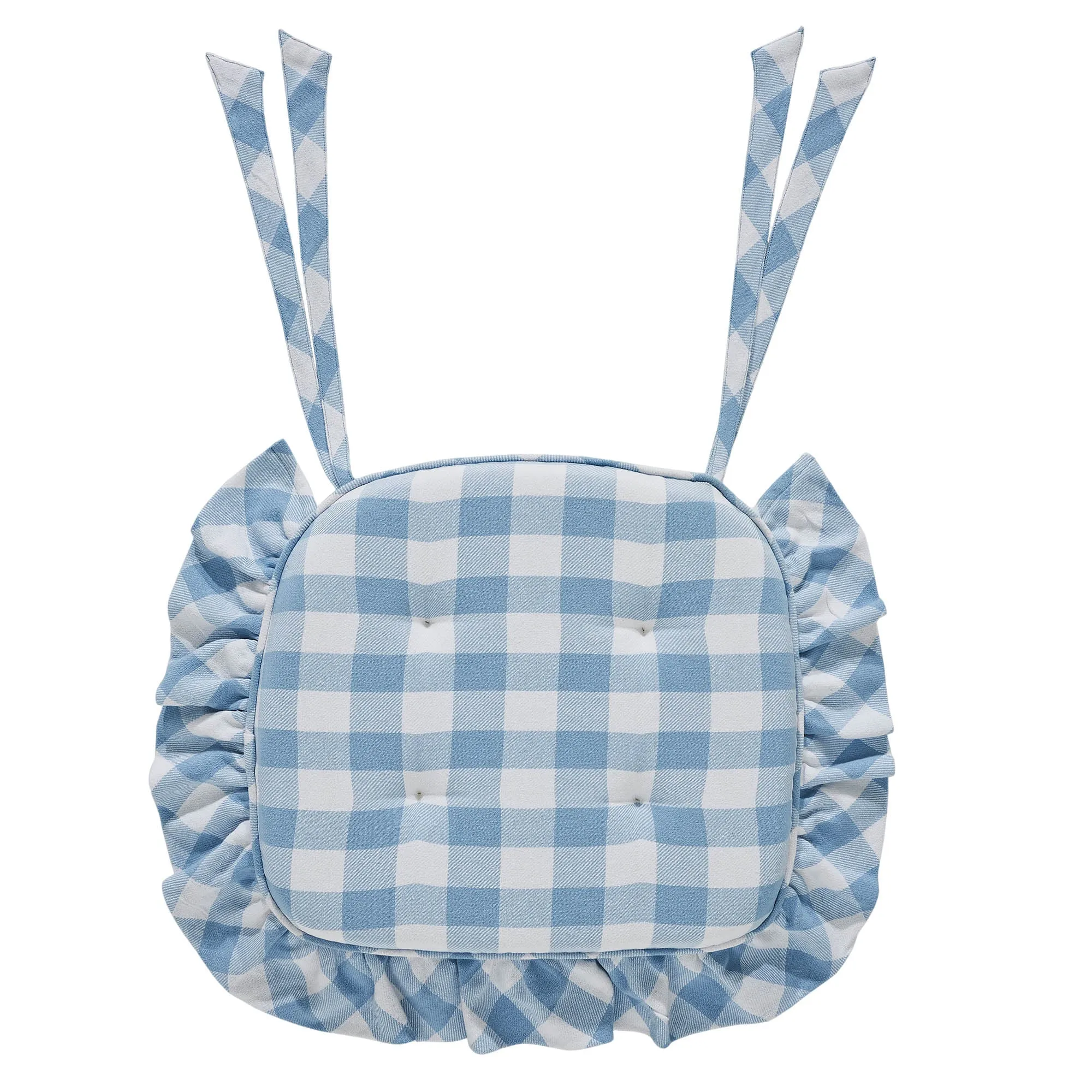 Annie Buffalo Check Blue Ruffled Chair Pad 16.5x18