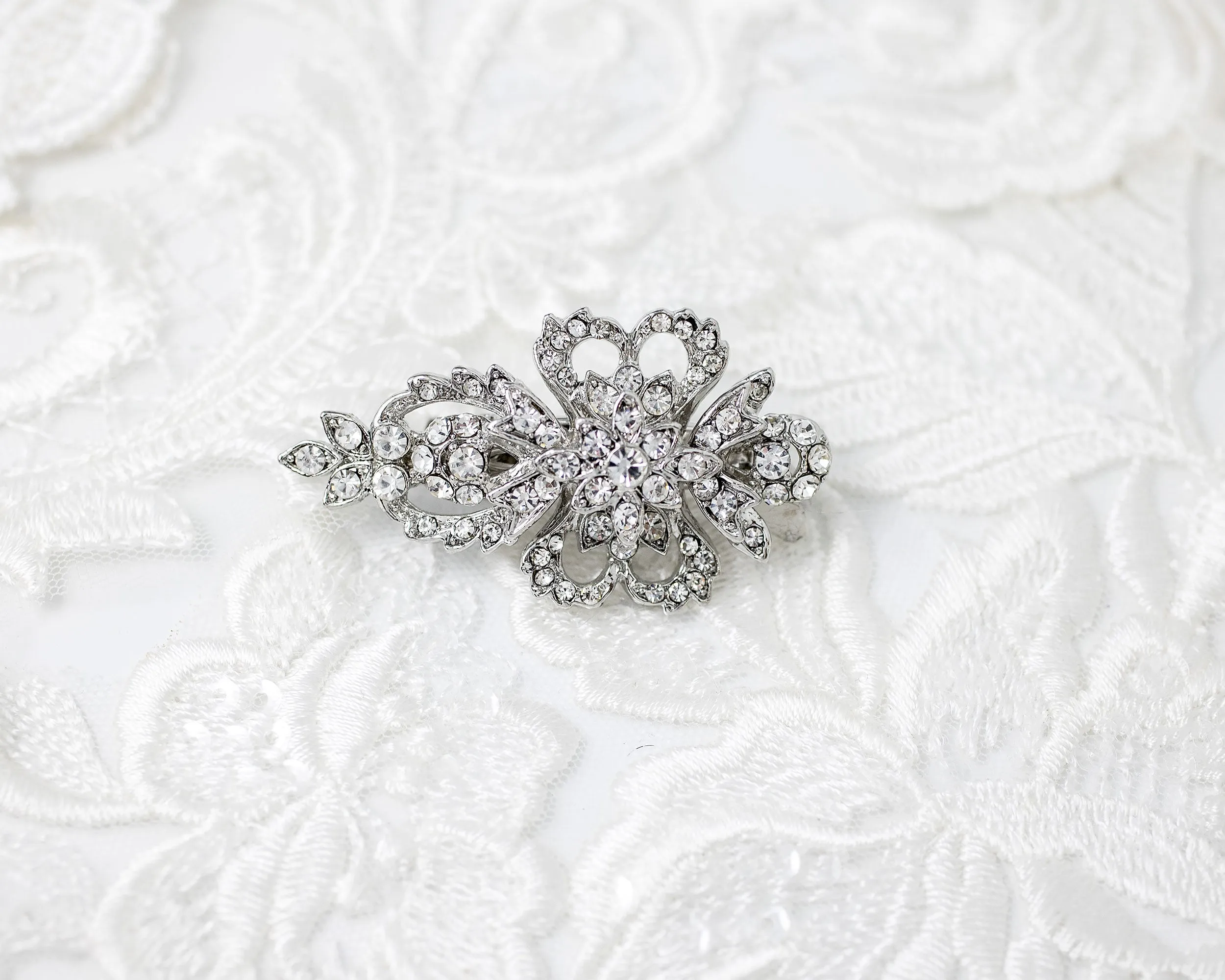 Antique Silver Crystal Mini Bridal Clip