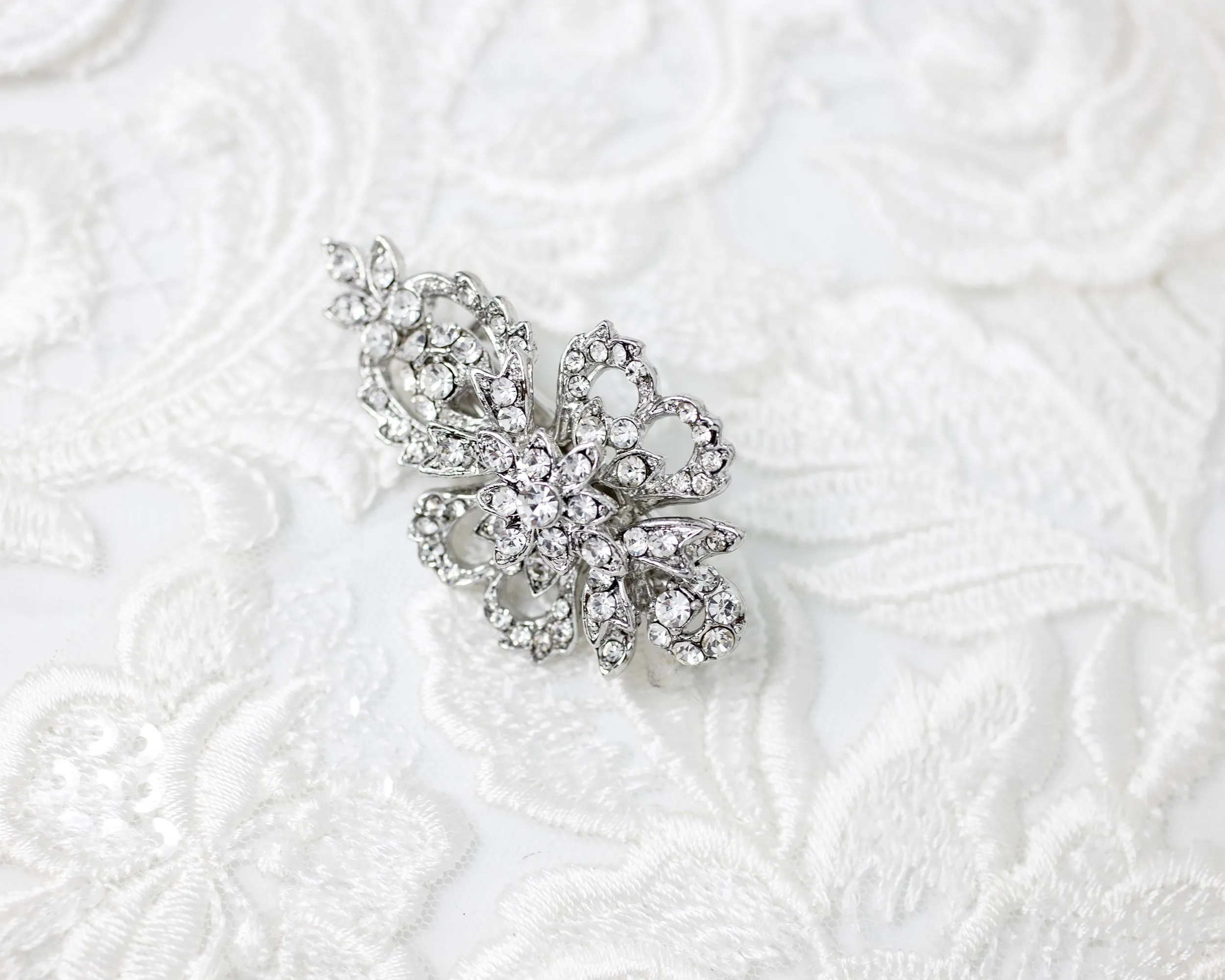 Antique Silver Crystal Mini Bridal Clip