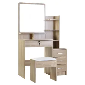 Artiss Dressing Table Mirror Stool Set Vanity Makeup Desk Organizer Drawer Oak