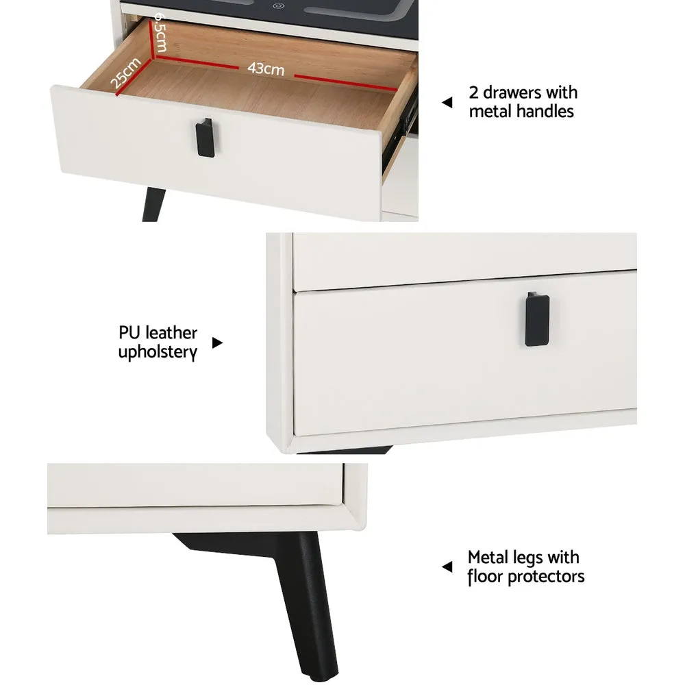 Artiss Smart Bedside Table 2 Drawers with Wireless Charging Ports LED White AIKA