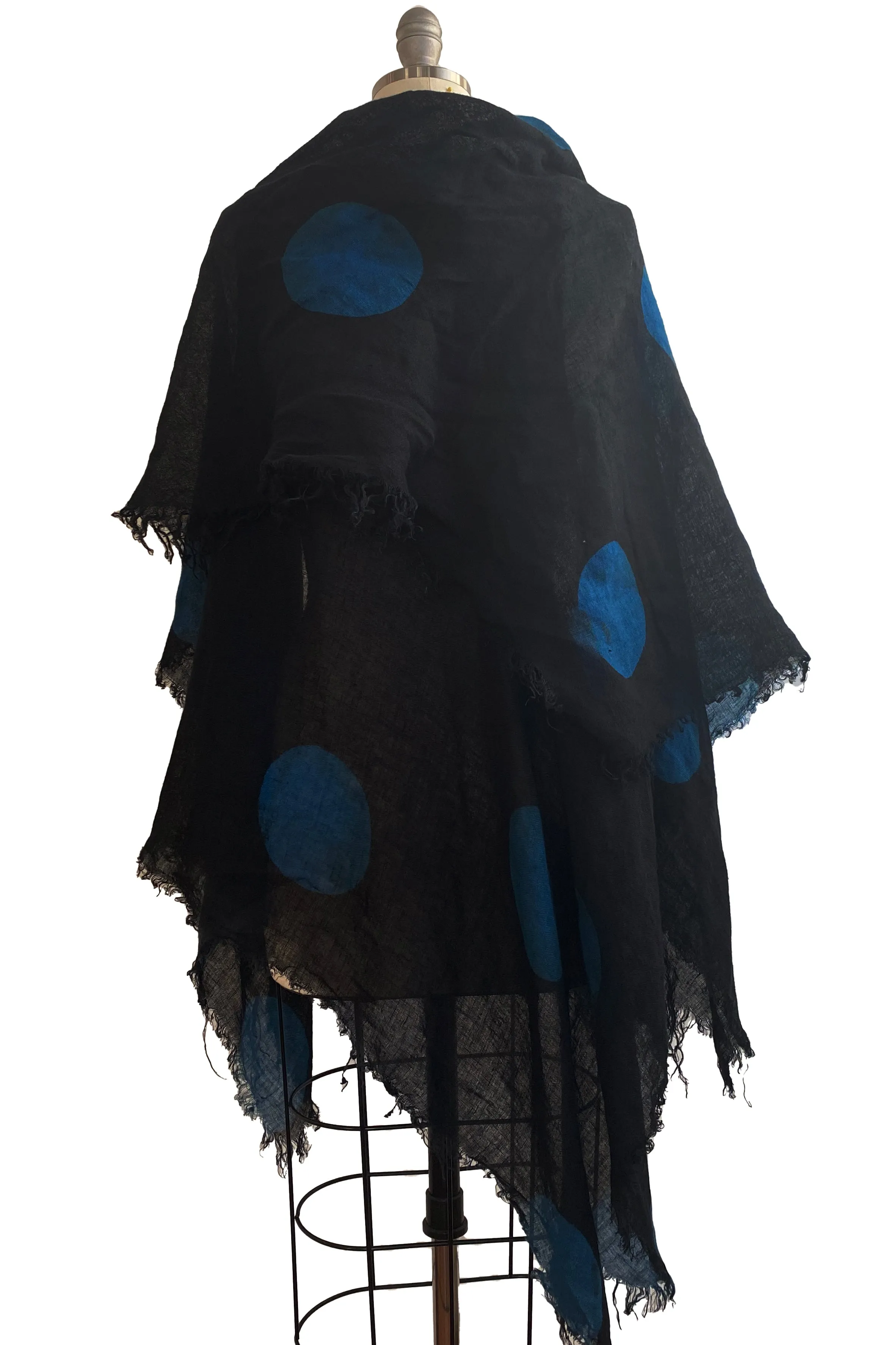 Asymmetrical Wrap Vest - Open Weave Linen w/ Moon Print - Black & Blue