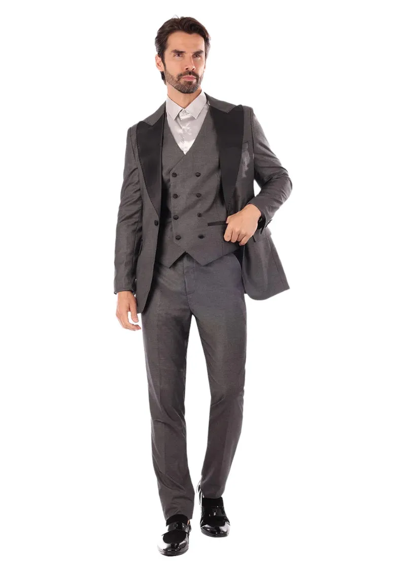 Barabas Men's Grey Tuxedo Suit Black Peak Lapel with Vest Style No: 4SU13