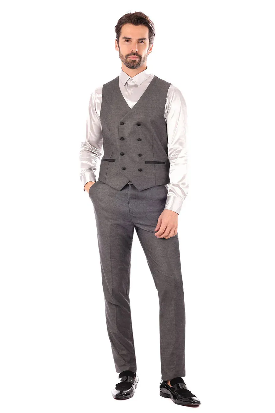 Barabas Men's Grey Tuxedo Suit Black Peak Lapel with Vest Style No: 4SU13