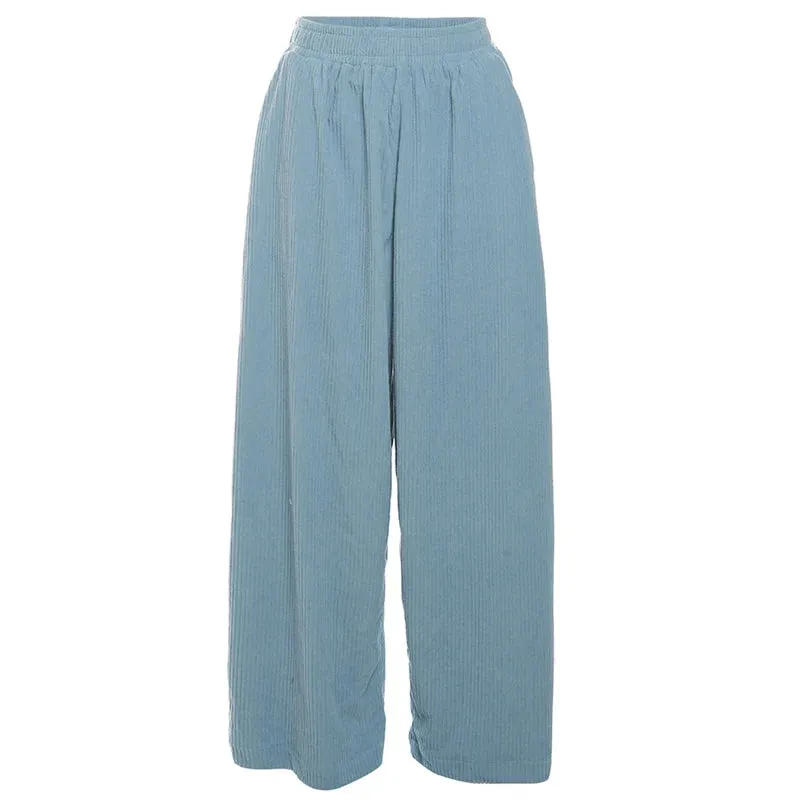 Basic Pocket High Waist Trousers Corduroy Streetwear Long Bottoms