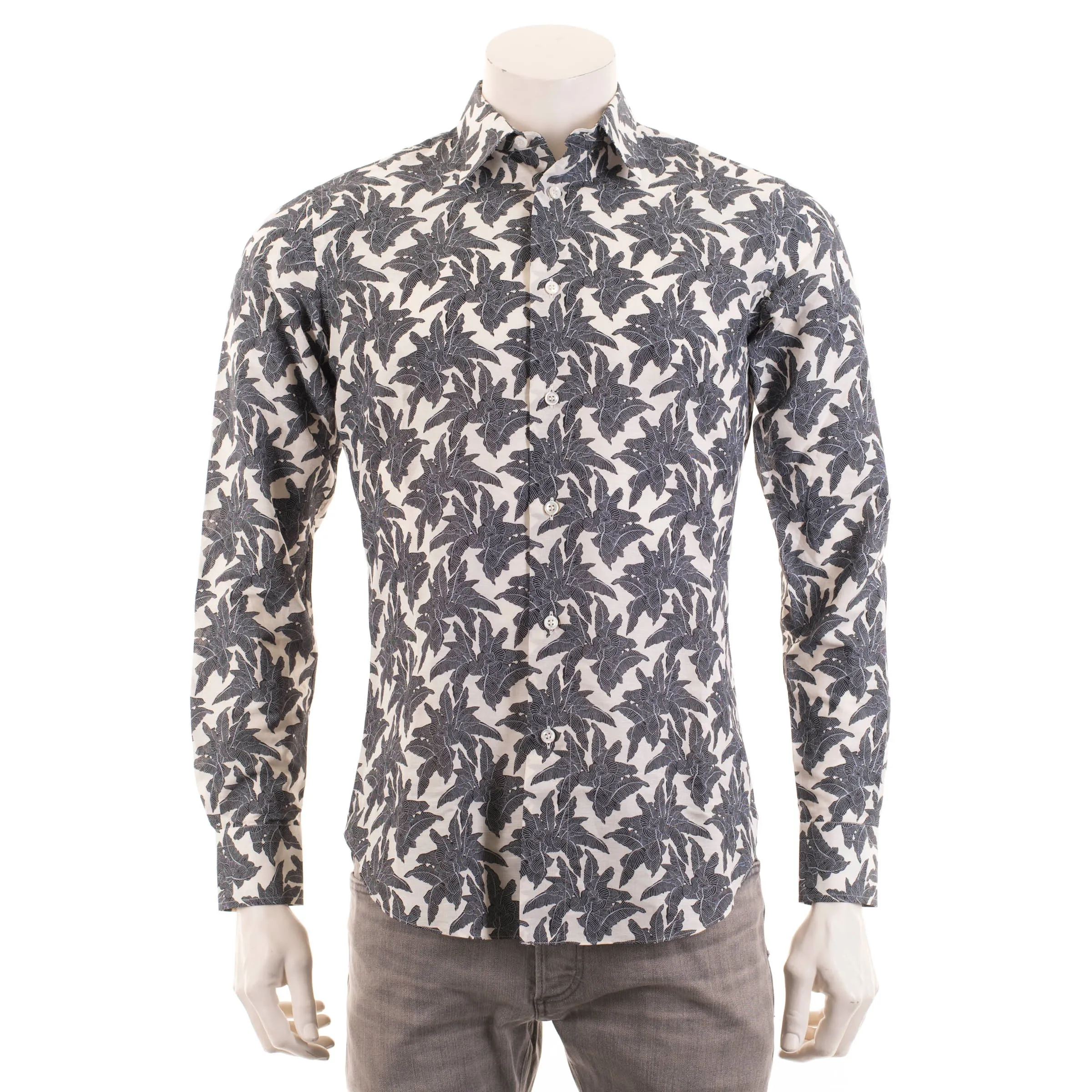 Beige Linen Printed Long Sleeves Shirt