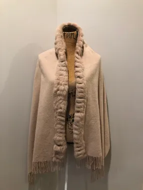 Beige Wool Cape with Rabbit Fur Trim SOLD