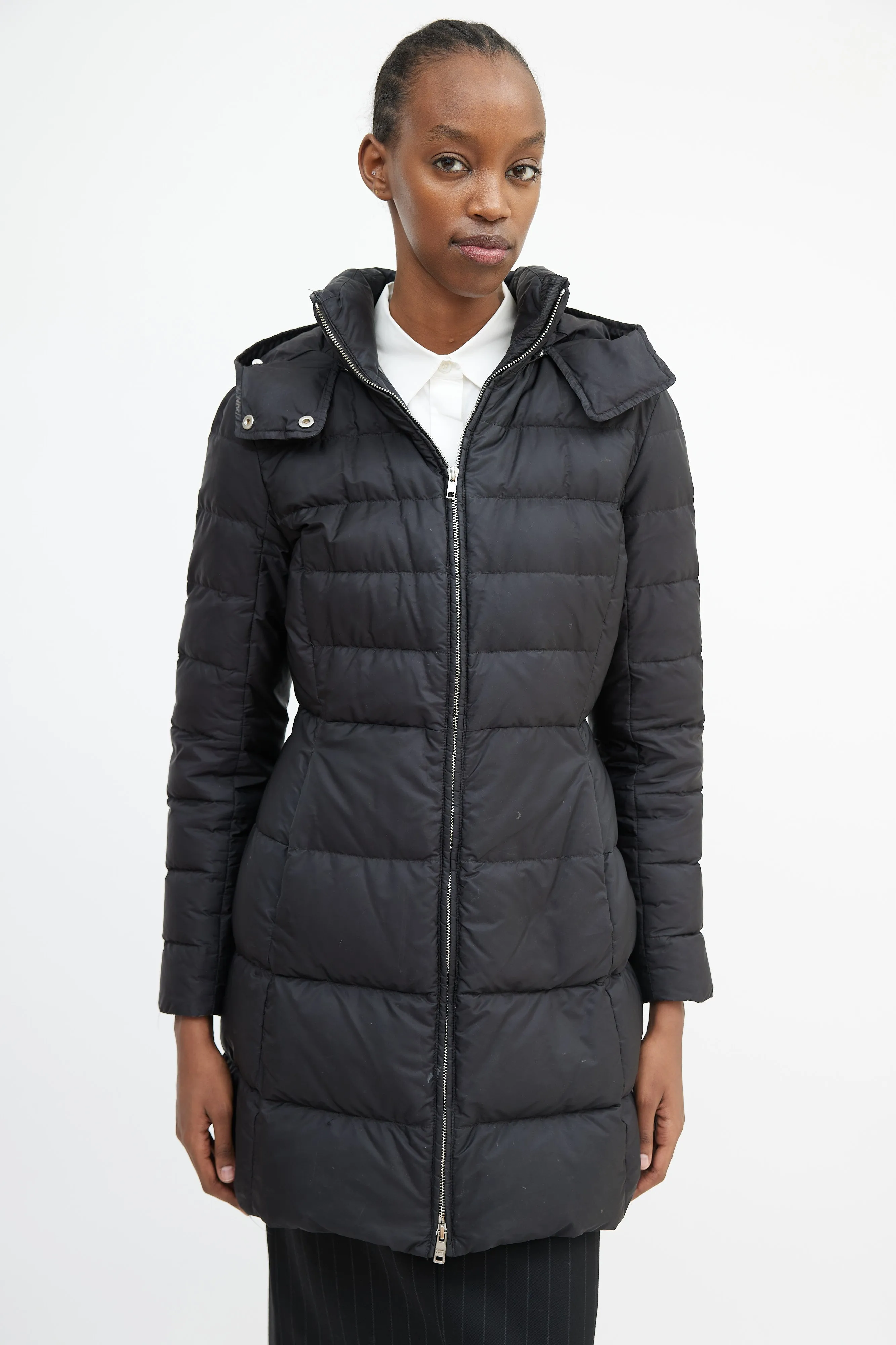 Black Nylon Hooded Down Coat