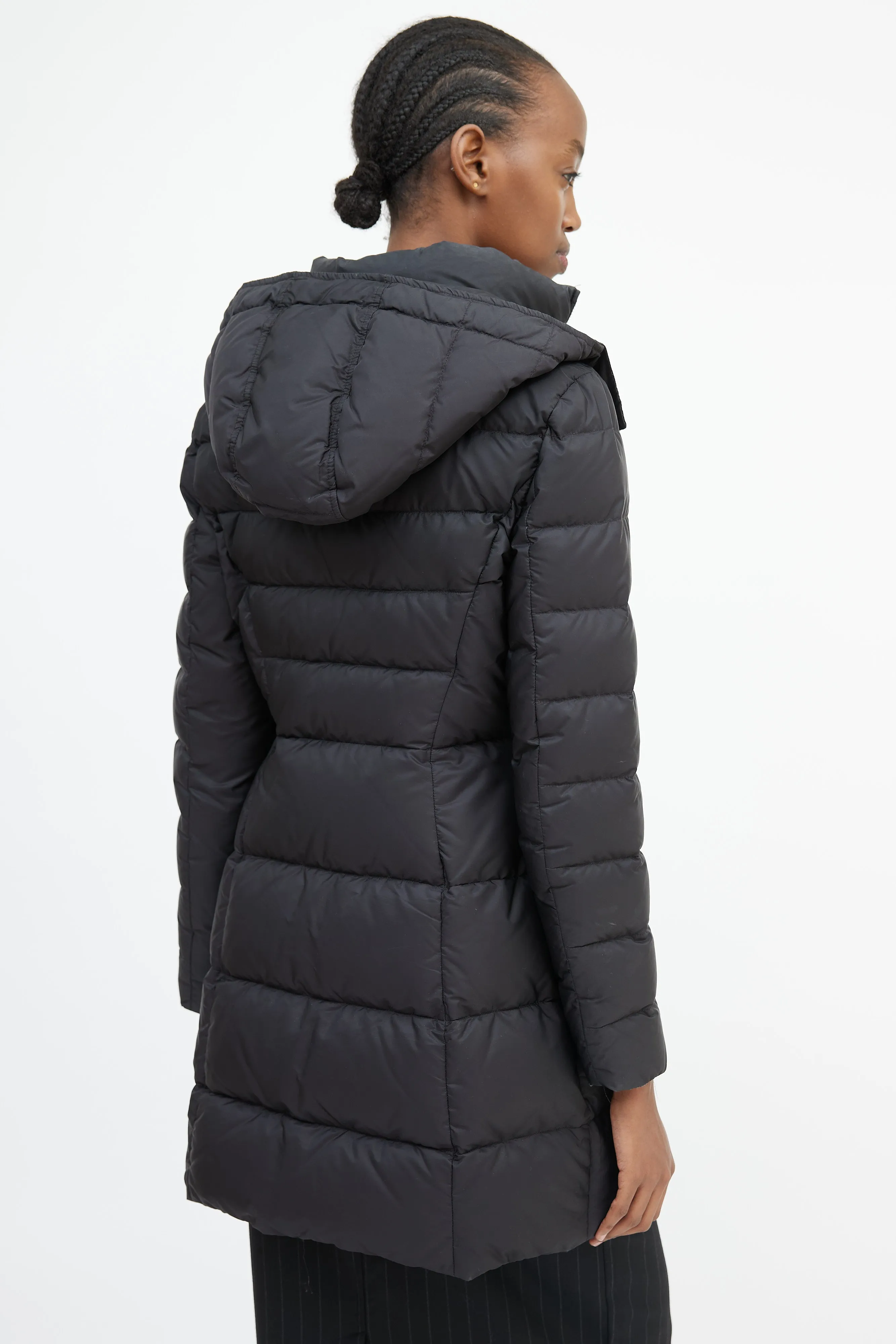 Black Nylon Hooded Down Coat