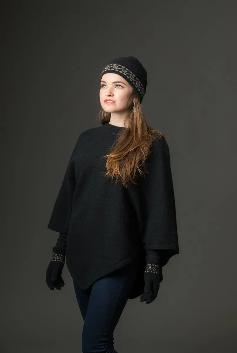 Black Women's Poncho Cape in Possum Merino Wool - NB698