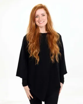 Black Women's Poncho Cape in Possum Merino Wool - NB698