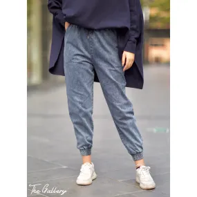 Blue denim jogging pants