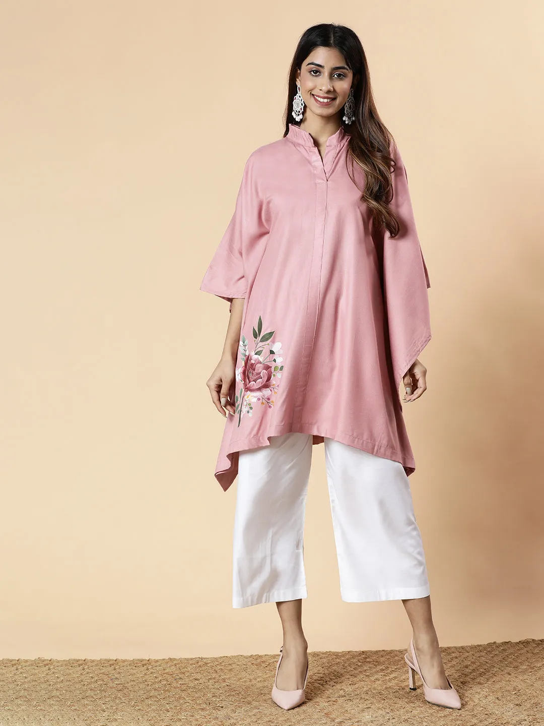 Blush Rayon MandarinKurti - Rosalita