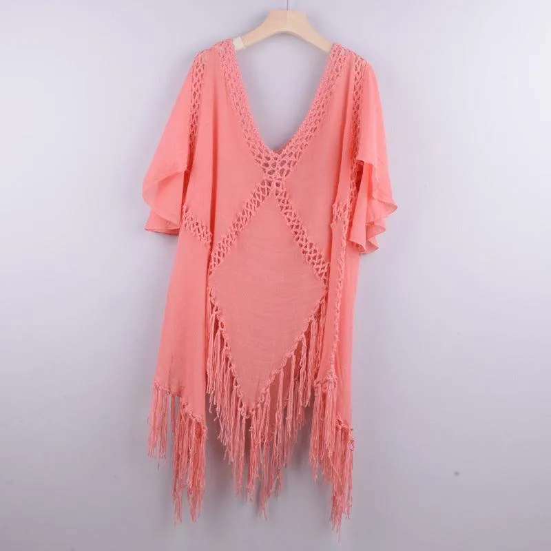 Boho Chic Crochet Fringed Cover-Up | Stylish Poncho for Summer Beach Escapes