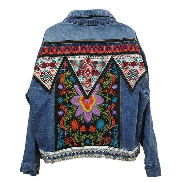 Boho Denim Jacket For Women Vintage Coat