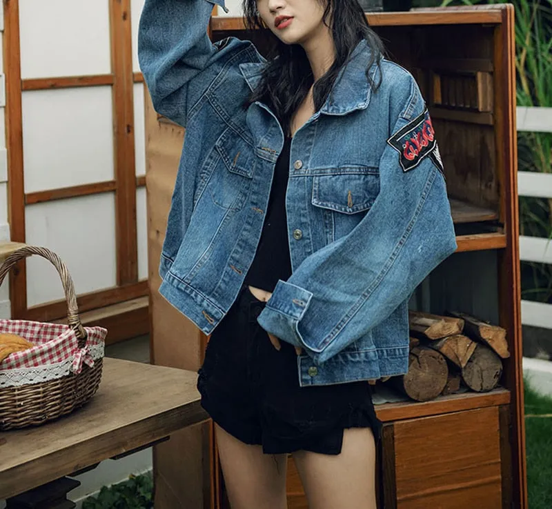 Boho Denim Jacket For Women Vintage Coat