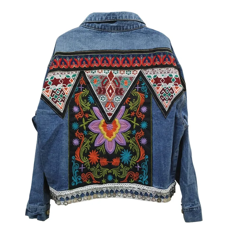 Boho Denim Jacket For Women Vintage Coat