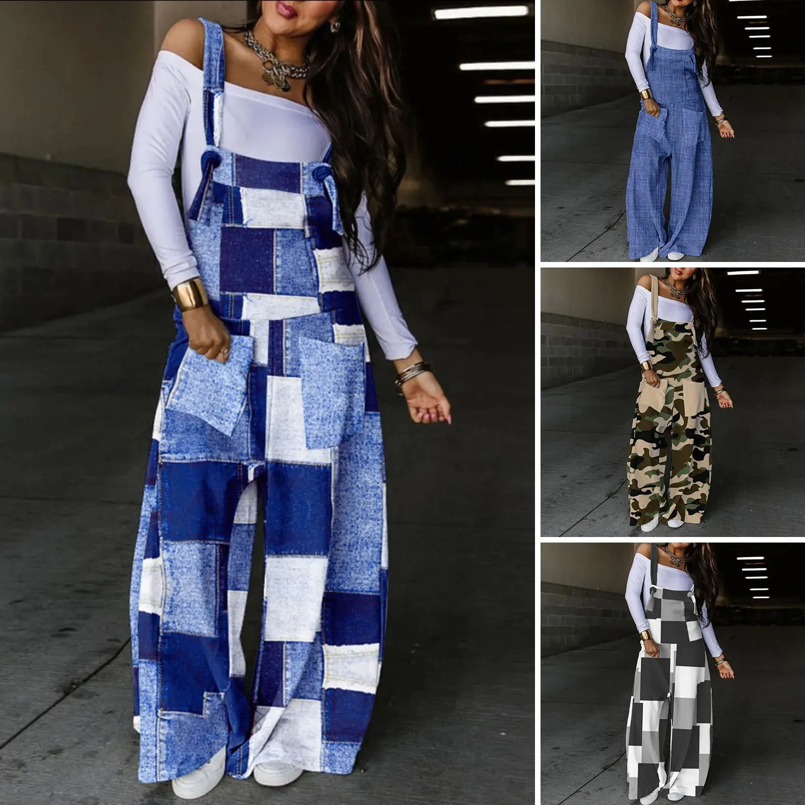 Bonnyshow Women Summer Loose Thin Jumpsuits Harem Pants Wide Leg Pants Sleeveless Pockets Bib Jumpsuit Siamese Trousers Large Size S-5XL