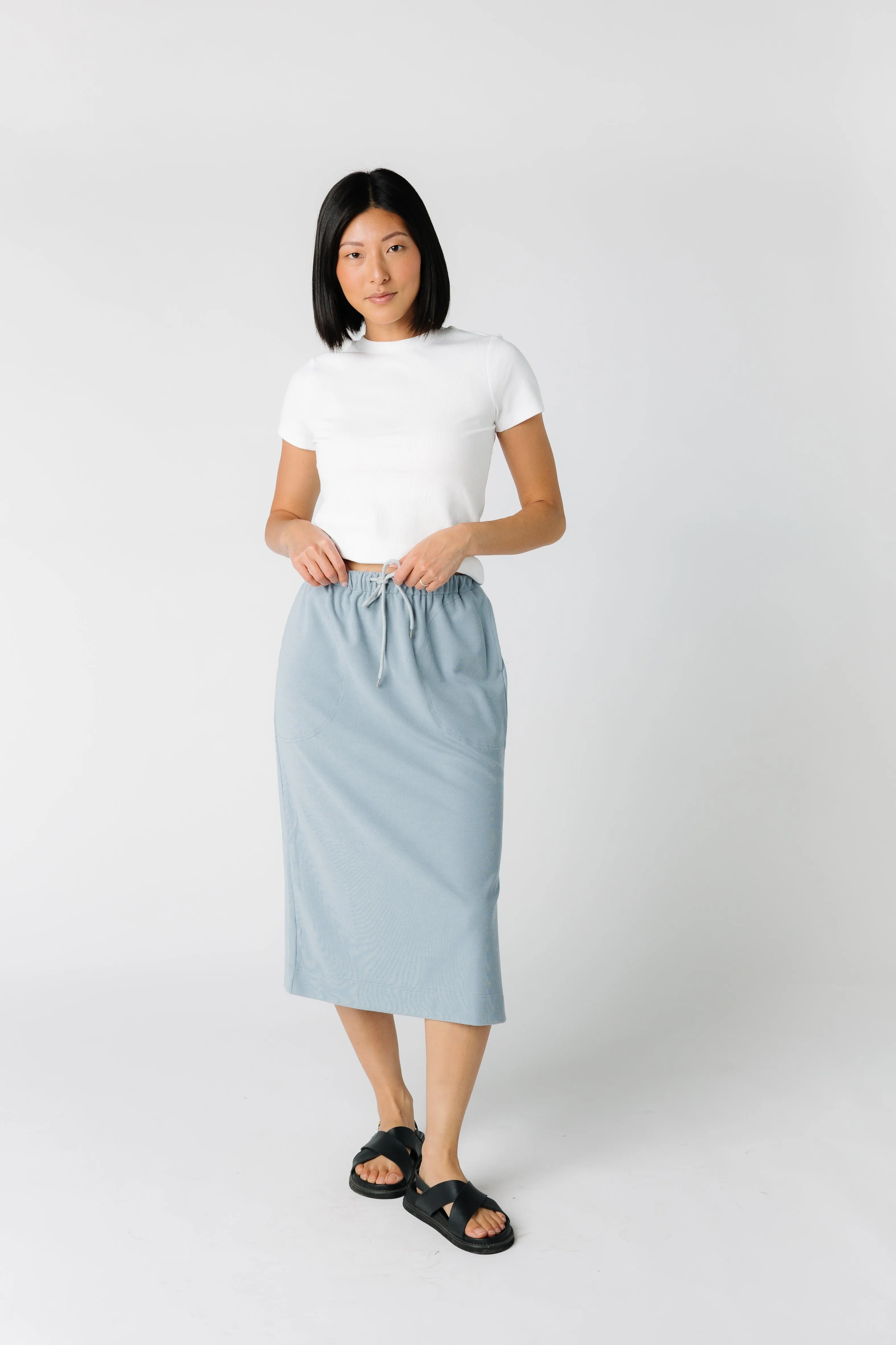 Brass & Roe Ribbed Drawstring Pocket Skirt - New Blues