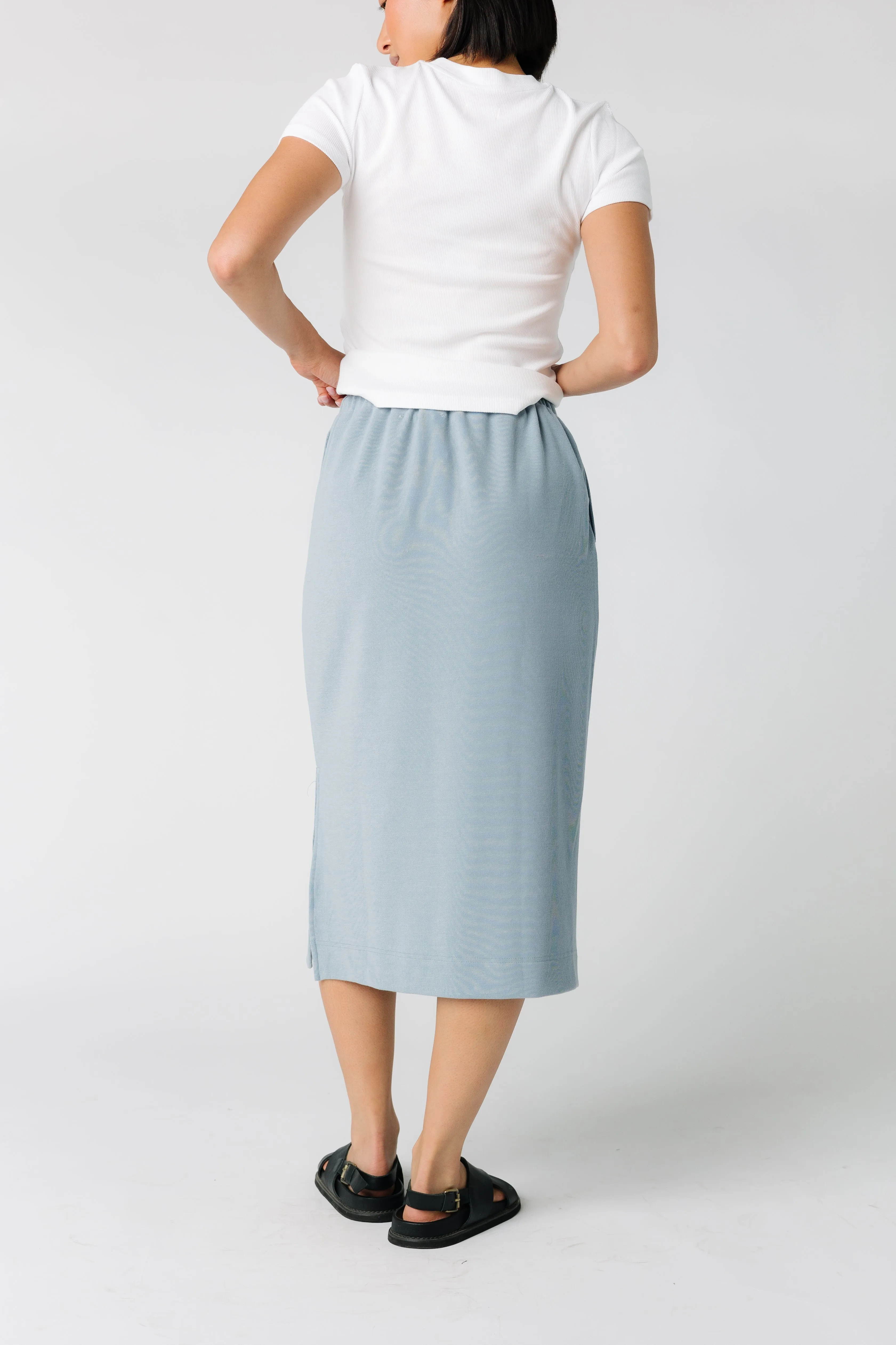 Brass & Roe Ribbed Drawstring Pocket Skirt - New Blues