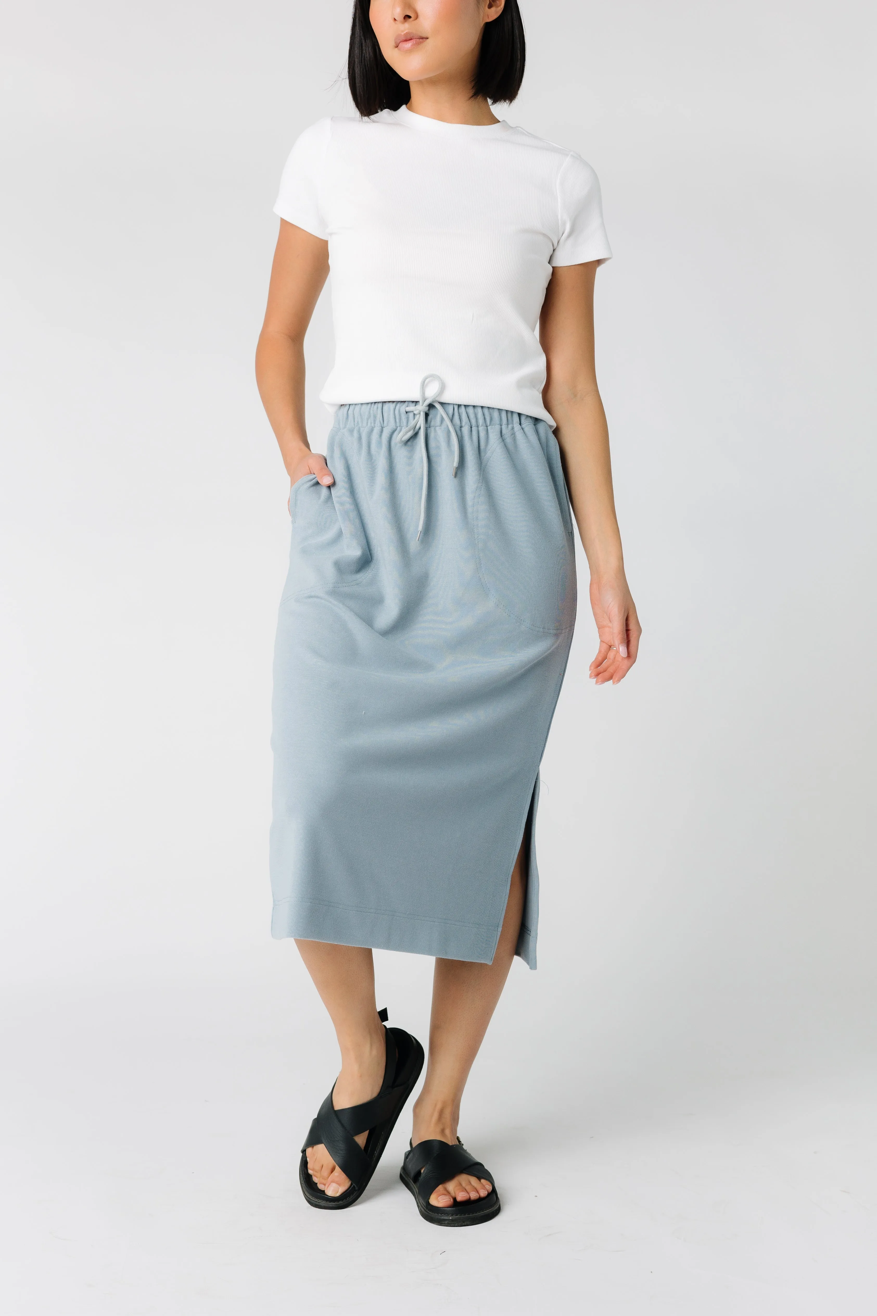 Brass & Roe Ribbed Drawstring Pocket Skirt - New Blues