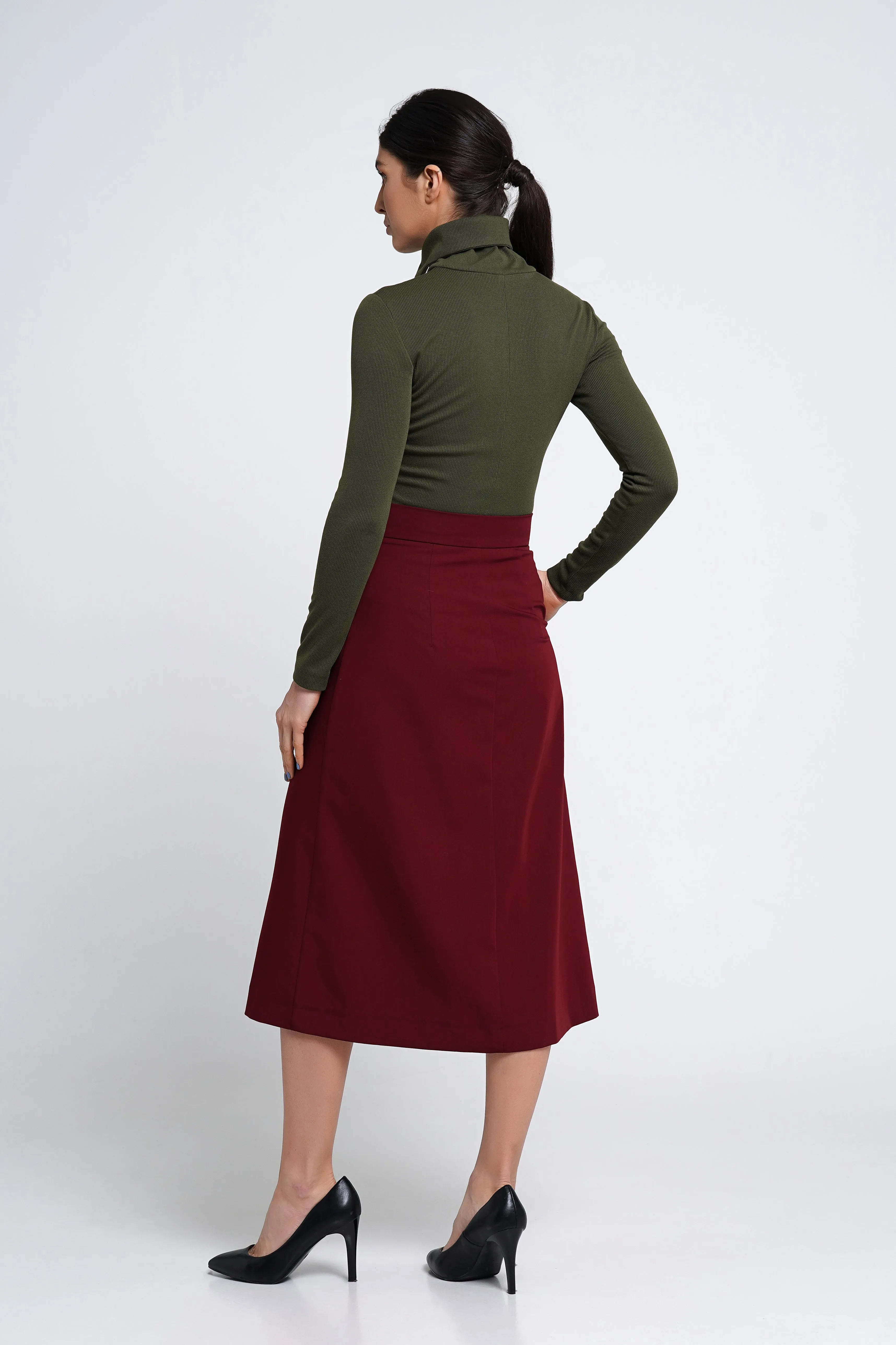 Burgundy midi skirt