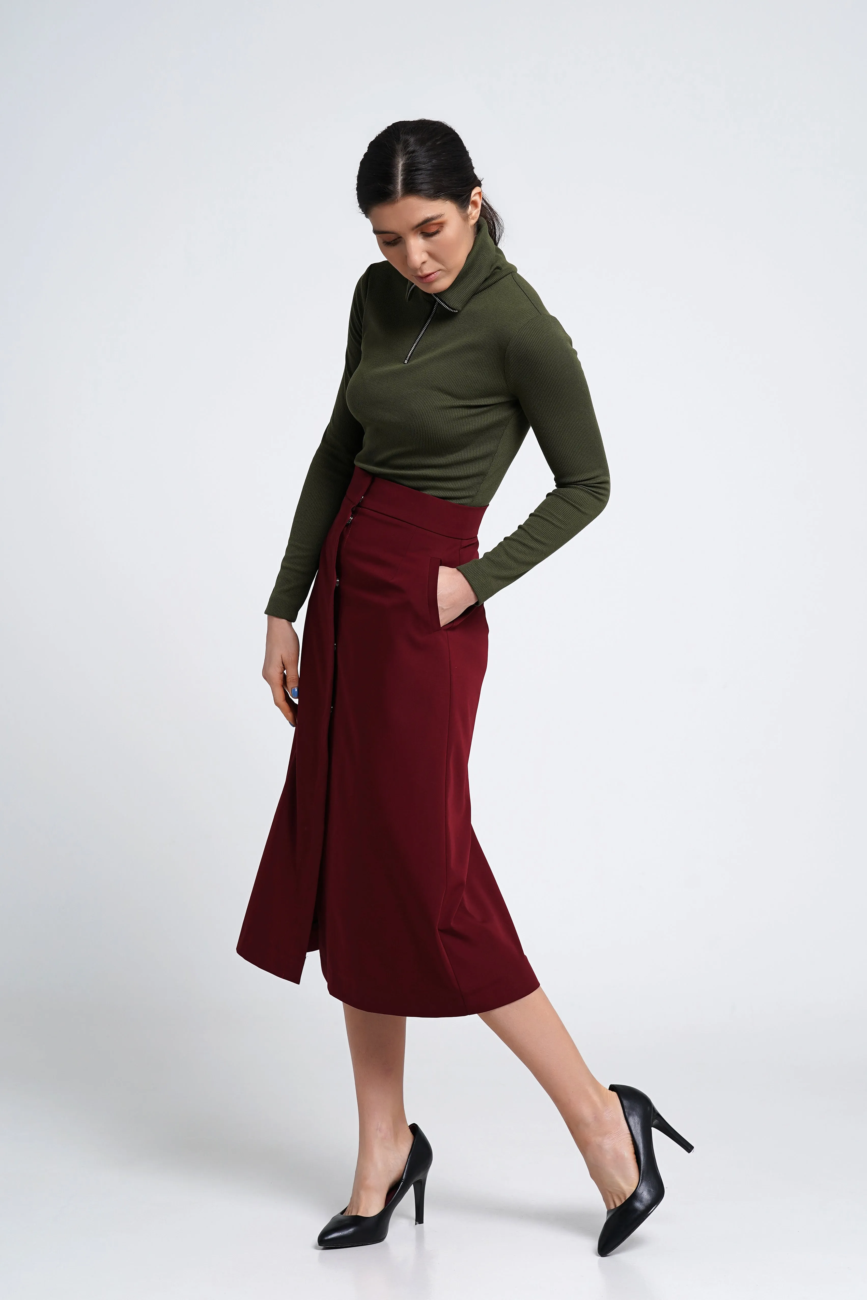 Burgundy midi skirt