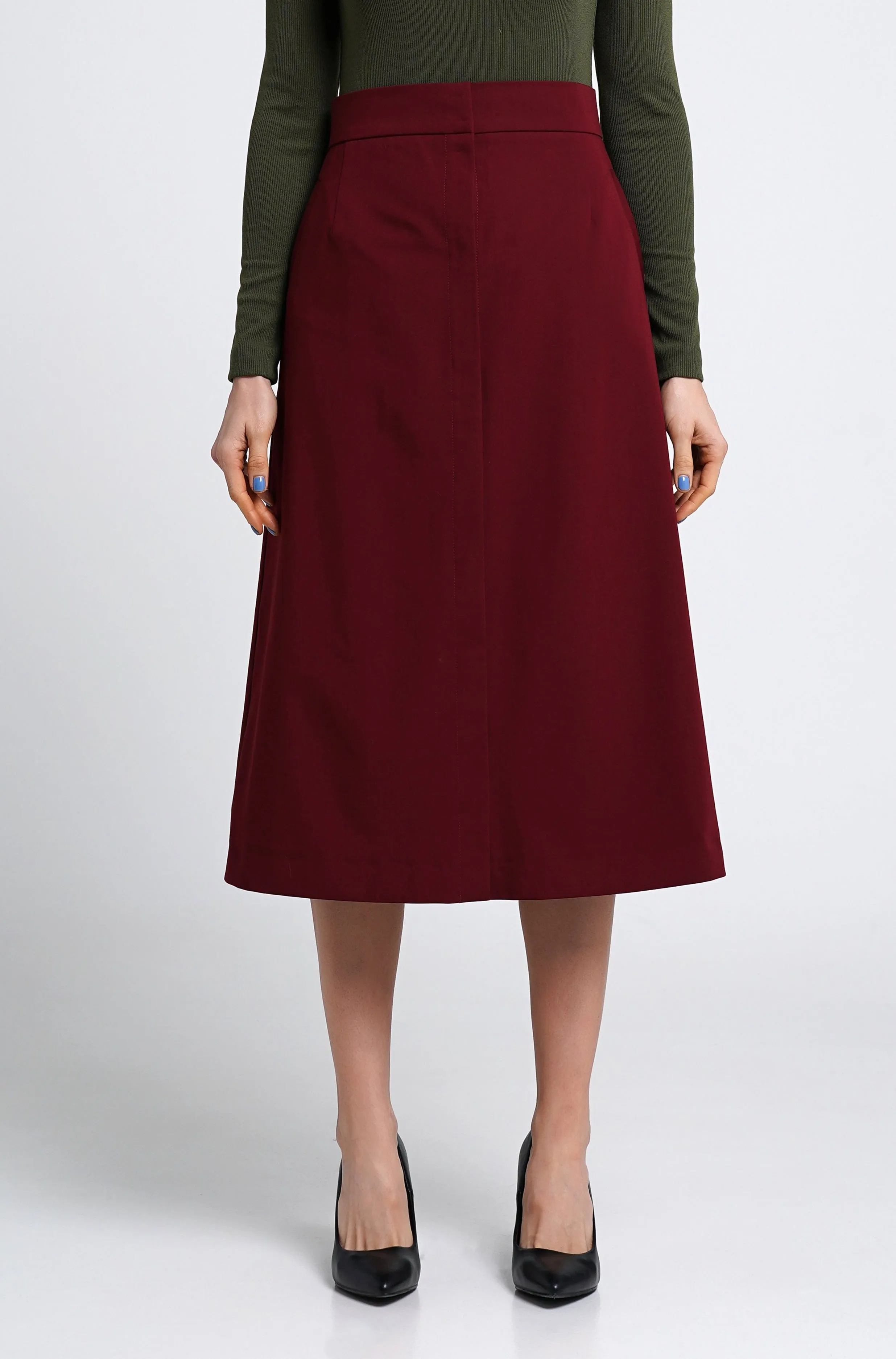 Burgundy midi skirt