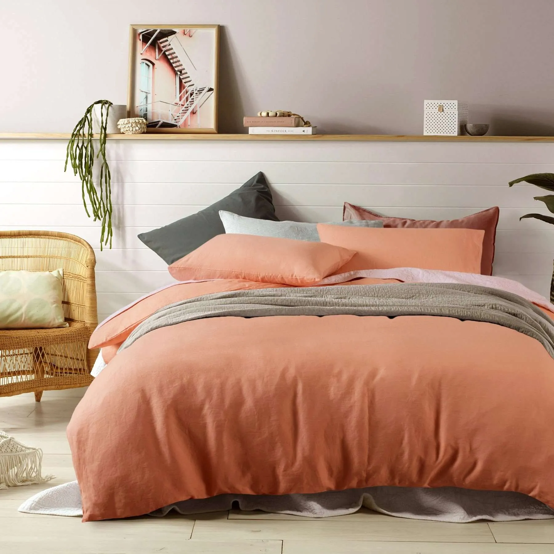 Burnt Melon Linen Quilt Cover Set