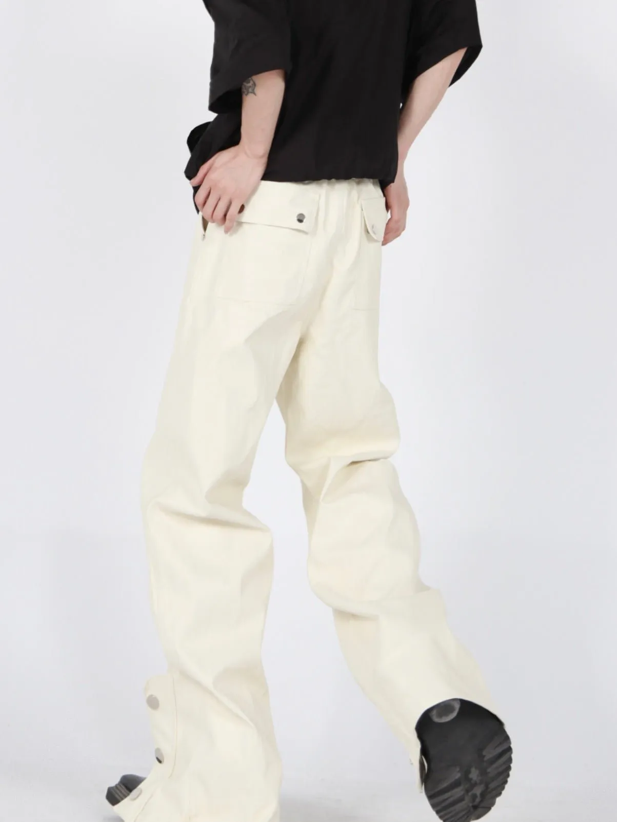 Button-Zip Faux Leather Pants with Thick Rope | Steatwear Trousers