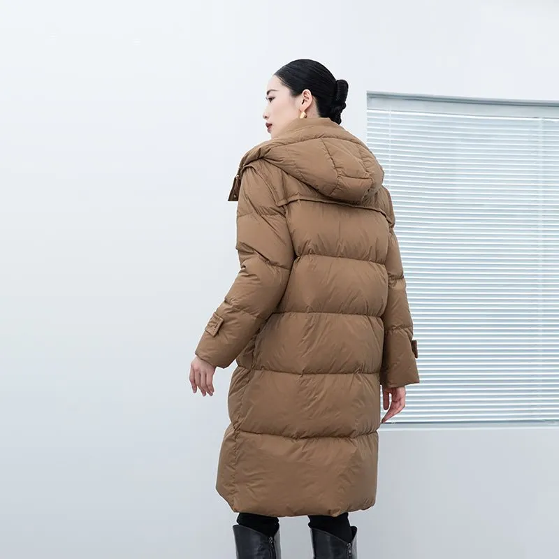 Camel Long Winter Down Puffer Jacket