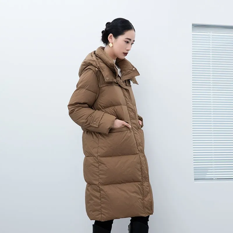 Camel Long Winter Down Puffer Jacket