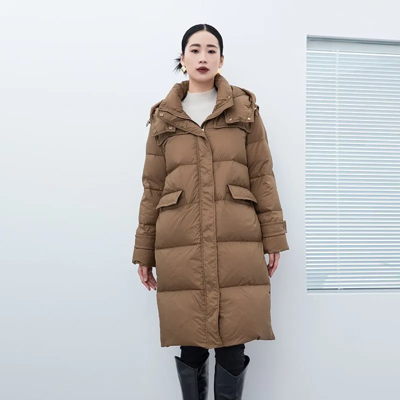 Camel Long Winter Down Puffer Jacket